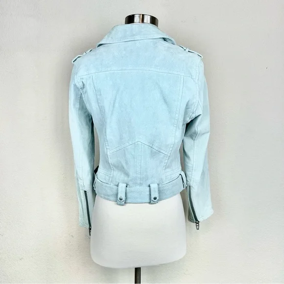Blank NYC Moto Suede Light Blue Buckle & Zipper Jacket - Picture 3 of 8